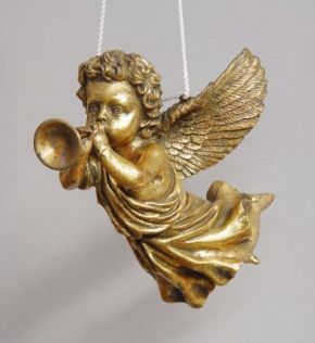 Engel Putte mit Trompete gold