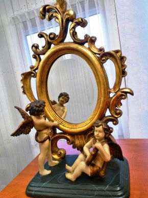 Tisch Spiegel gold mit 2 Engeln