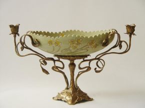 Porzellan Schale mit Kerzenhalter und Bronze
