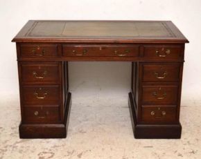Antique Mahogany Leather Top Pedestal Desk
