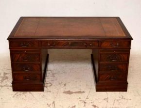 Large Antique Georgian Style Mahogany Leather Top Desk