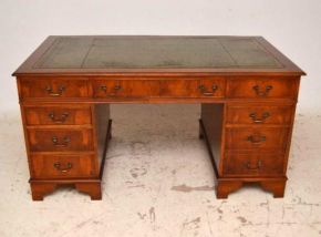 Antique Georgian Style Large Yew Wood Pedestal Desk