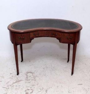 Small Antique Edwardian Inlaid Mahogany Kidney Shaped Desk 