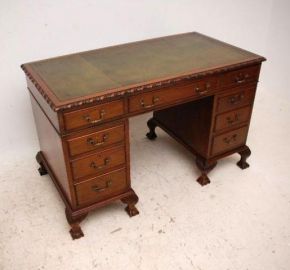 Antique Mahogany Leather Top Pedestal Desk