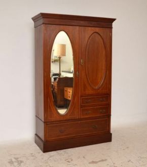 Antique Edwardian Inlaid Mahogany Wardrobe Compactum 