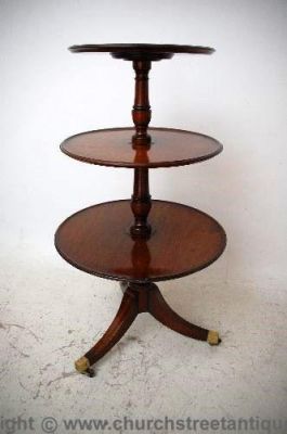Large Antique Georgian Style Mahogany Circular 3 tier Stand