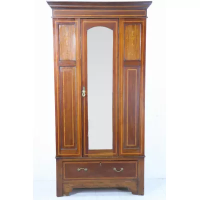 Antiker 1-türiger Kleiderschrank mit einem zentralen Spiegel, ca. 1900