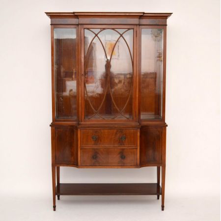 Antike Edwardian Intarsien Mahagoni Vitrine