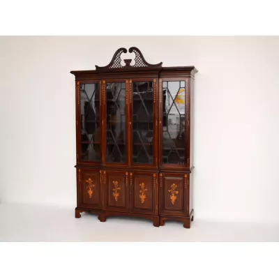 Antiker Mahagoni Breakfront Bücherregal Satinholz Inlays