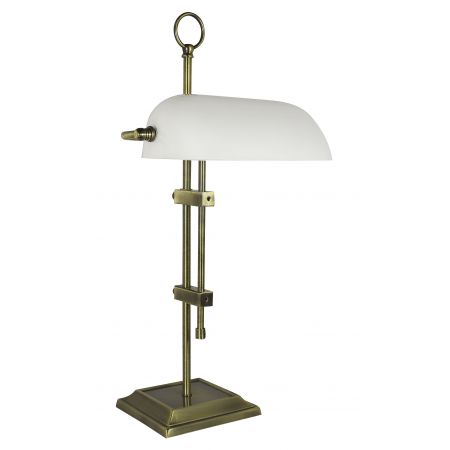 Bankers-Lampe, Messing antik mit Opalglasschirm H: 55cm