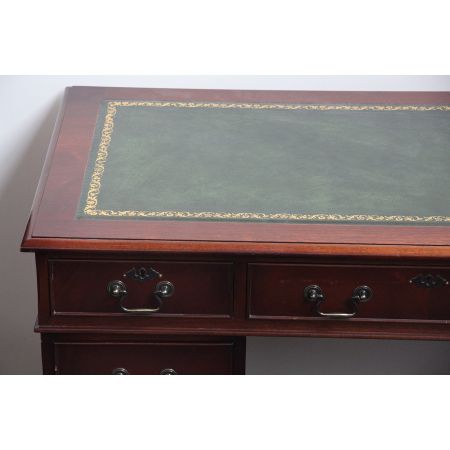 Mahagoni Schreibtisch England handpoliert Prägelederplatte