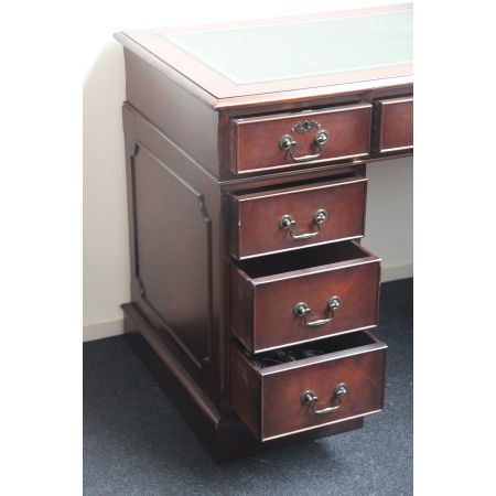 Mahagoni Schreibtisch England handpoliert Prägelederplatte