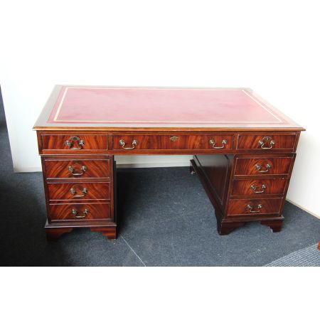 Mahagoni Schreibtisch England Prägeleder Pedastal Desk