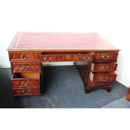 Mahagoni Schreibtisch England Prägeleder Pedastal Desk