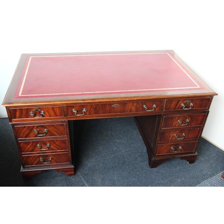 Mahagoni Schreibtisch England Prägeleder Pedastal Desk