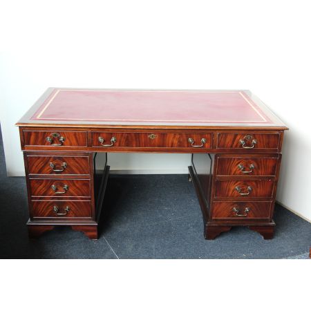 Mahagoni Schreibtisch England Prägeleder Pedastal Desk