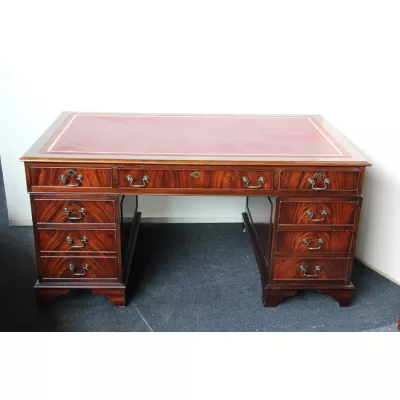 Mahagoni Schreibtisch England Prägeleder Pedastal Desk