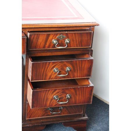 Mahagoni Schreibtisch England Prägeleder Pedastal Desk
