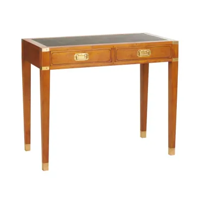 Schreibtisch im maritimen Stil mit Lederplatte und Messingbeschlägen