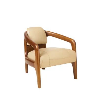 Clubsessel "Göteborg" – Weißer Ledersessel im Mid Century Stil aus Mahagoni