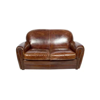 „Canape Club“ – 2 Sitzer Sofa aus Echtleder im Retro Stil in Braun