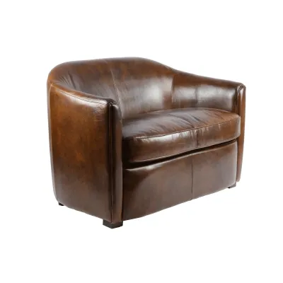 „British Sofa“ – Ledersofa-Zweisitzer in warmem Cigar-Ton