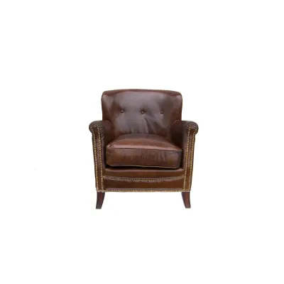 Brauner Ledersessel mit Mahagoni