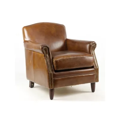 Echtleder Sessel in Braun – Französischer Clubsessel im Vintage Stil