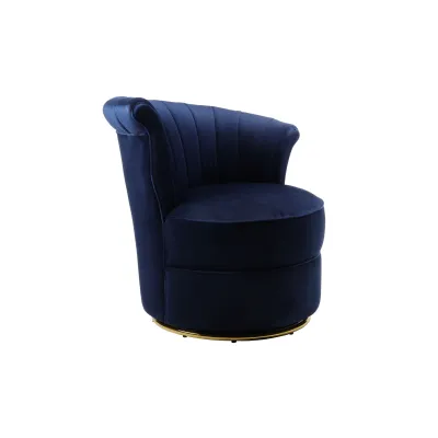 Drehsessel Samt Blau – Französischer Sessel im eleganten Retro Stil