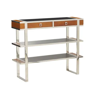 Massivholz Konsolentisch mit Leder & Edelstahl