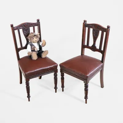 Antike Stühle - Viktorianische Esszimmerstühle mit Lederkissen (ca. 1890) - 2er Set aus Mahagoni