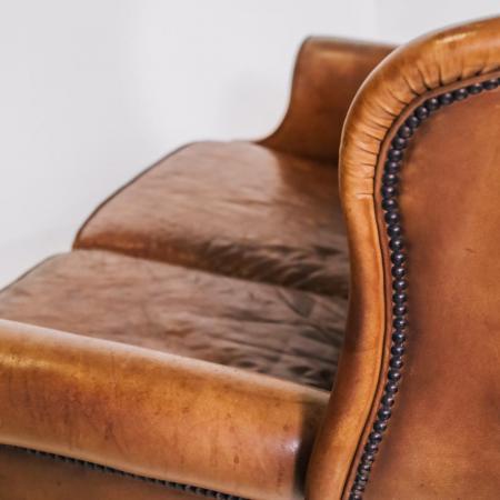 True Vintage Chesterfield Queen Anne 2-Sitzer Sofa Vintage Leder Couch