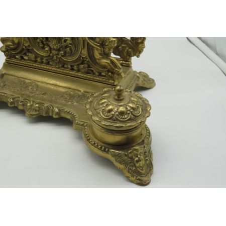 Original antike Letterbox / Paper Holder mit Tintenfass aus Bronze, französisch