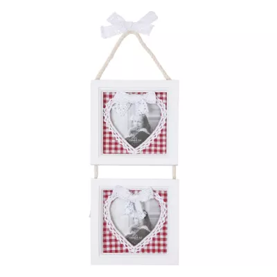 Clayre & Eef Bilderrahmen 2 Herzen kariert rot 9*9cm