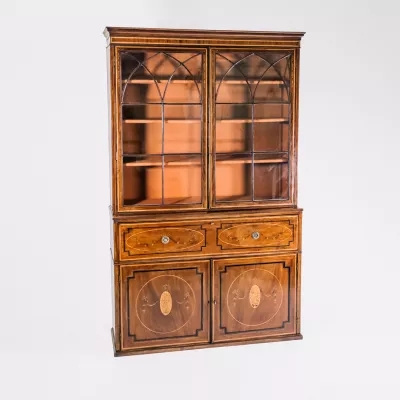 Victorian Two Door Bookcase, Viktorianischer Vitrinenschrank, Sekretär mit feinen Intarsien, englischer Bücherschrank, antiker Sekretär Bücherschrank, Glasvitrinenschrank