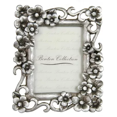 Clayre & Eef Fotorahmen Silber mit Blumen 3*4 cm