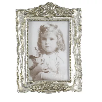 Clayre & Eef Fotorahmen Silber mit Blumen  7,5*5 cm