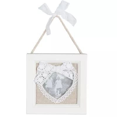 Clayre & Eef Bilderrahmen weiß mit Schleife 13*13cm