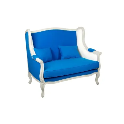 "Sofa II LXV" – Blaues Stoffsofa im eleganten französischen Landhausstil