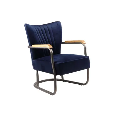 Freischwinger Sessel Blau im Bauhaus Stil – Samtsessel mit Metallgestell