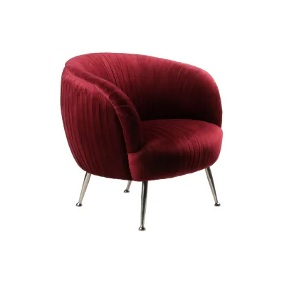Samtsessel Rot im Retro Stil – Französischer Sessel mit markanter Silhouette