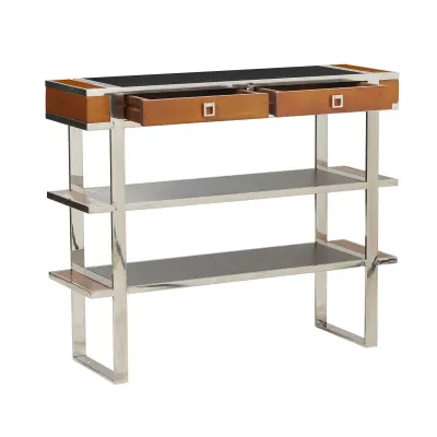 Massivholz Konsolentisch mit Leder & Edelstahl