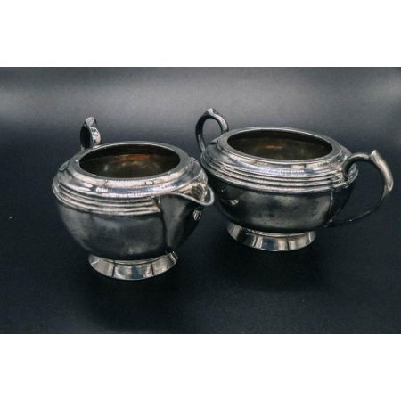 2x Silberset sugar & milk   Plate england 1930