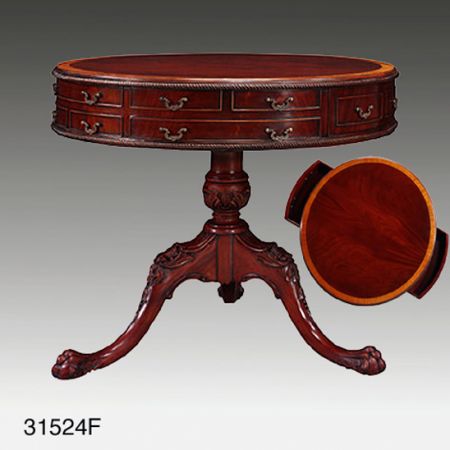 "Drum Table Chippendale Carved With Flamed Mahogany Top"