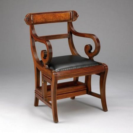 Englisch Regency Library Chair in Burl, Leder Grün