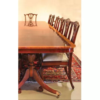 Dining Table 3 Pedestal 4 leafs W/skirt