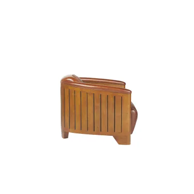 Brauner Clubsessel aus Echtleder & Mahagoni