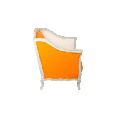 Französischer Sessel in Weiß & Orange mit Massivholz