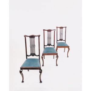 Eleganter 3er Satz edwardianischer Stühle aus Mahagoni