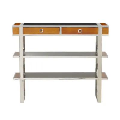 Massivholz Konsolentisch mit Leder & Edelstahl